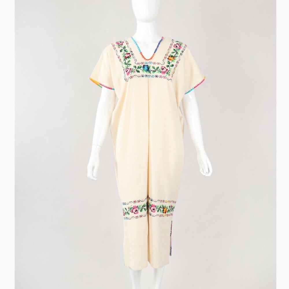 COPY - Vintage Floral Cross Stitch Caftan Poncho …